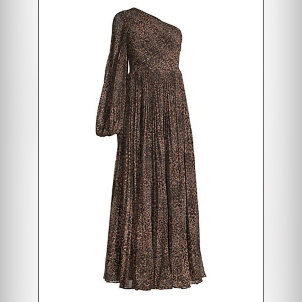 Saks 5th Ave Fame & Partners The Tori One Shoulder Maxi Dress sz6 animal pleated - Picture 2 of 8